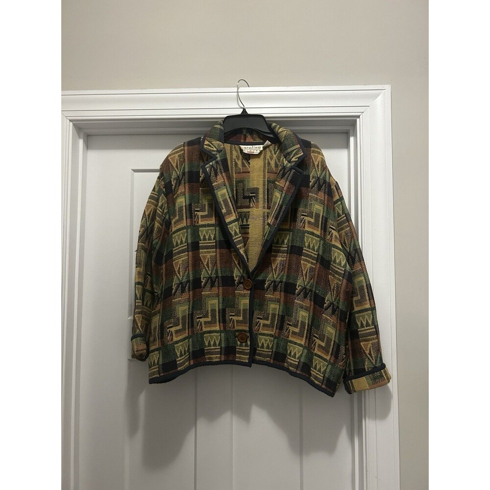 Carolina Colours Womens Blazer Jacket Multicolor Aztec Buttons Pockets Plus 2X